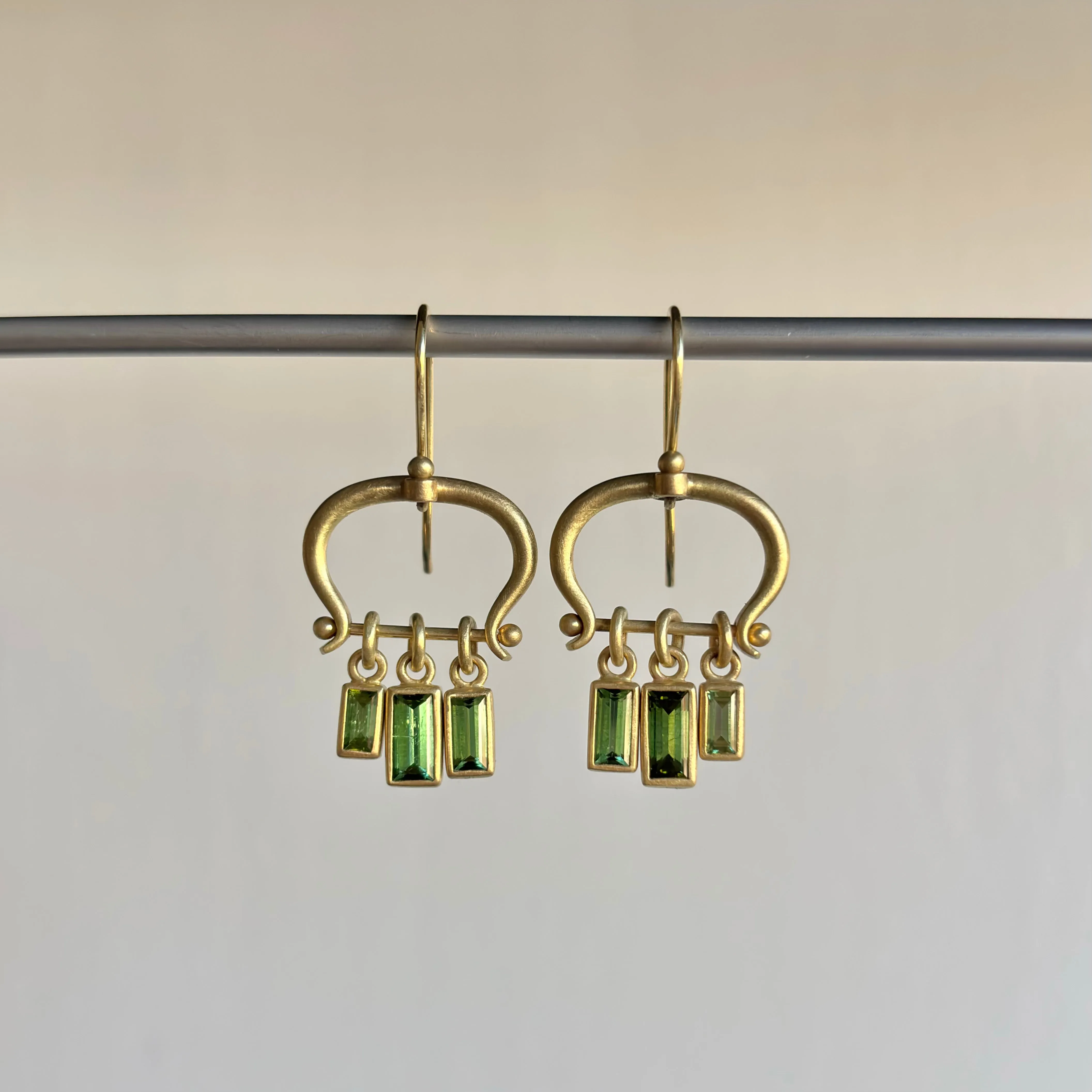 Lyre Earrings with Emerald Cut Green Tourmalines