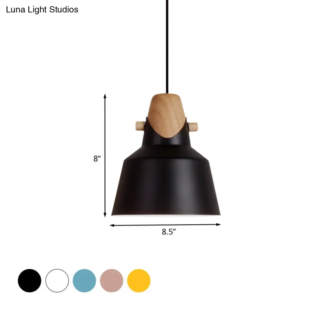 Macaron Elegant Barn Shade Suspended Light - Metal & Wood Ceiling Pendant in Black/White