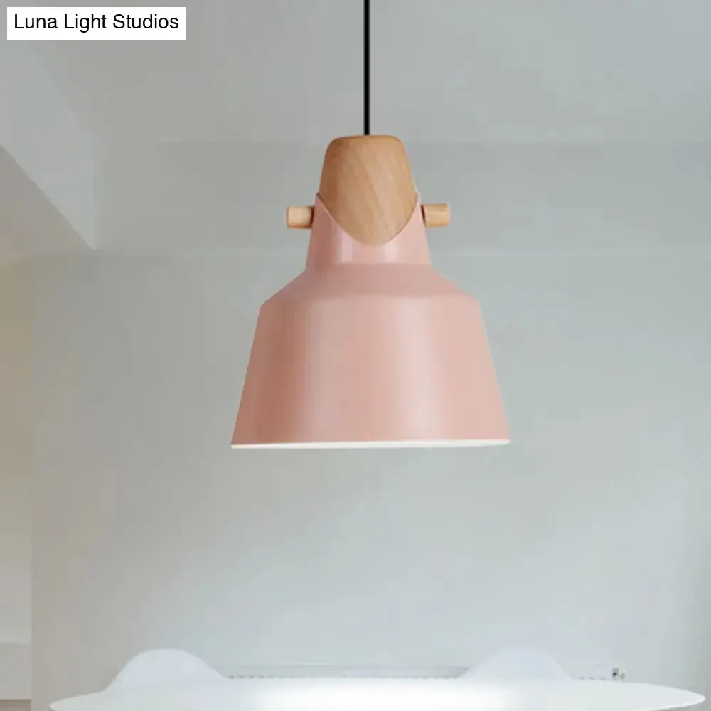 Macaron Elegant Barn Shade Suspended Light - Metal & Wood Ceiling Pendant in Black/White