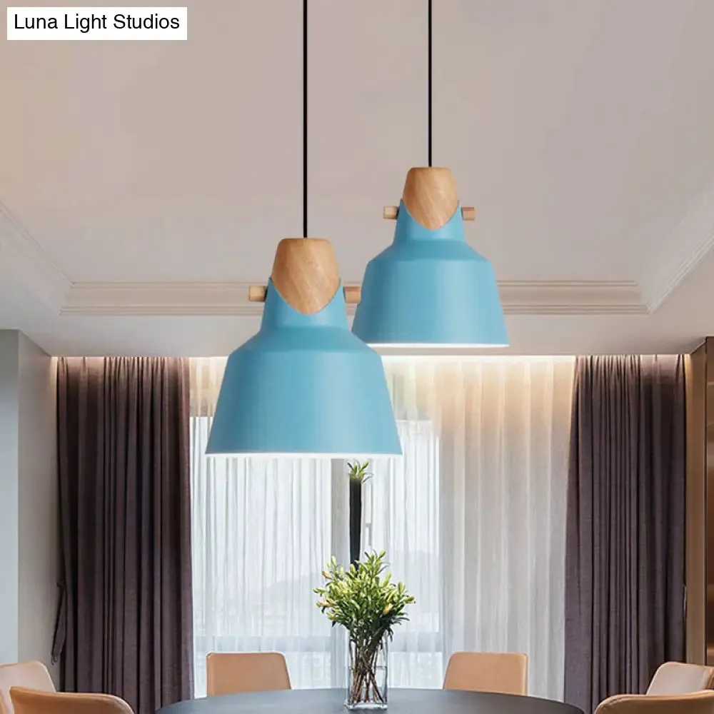 Macaron Elegant Barn Shade Suspended Light - Metal & Wood Ceiling Pendant in Black/White