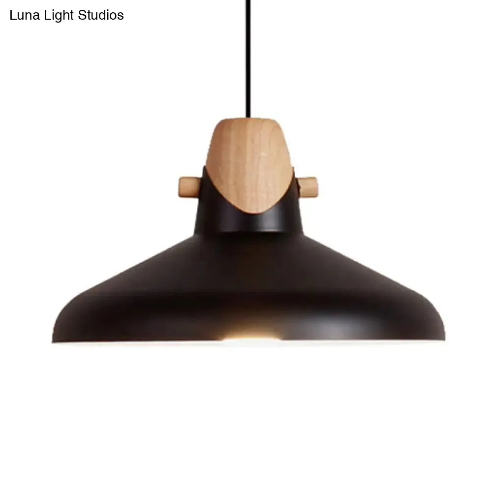 Macaron Elegant Barn Shade Suspended Light - Metal & Wood Ceiling Pendant in Black/White