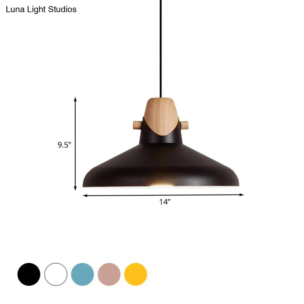 Macaron Elegant Barn Shade Suspended Light - Metal & Wood Ceiling Pendant in Black/White