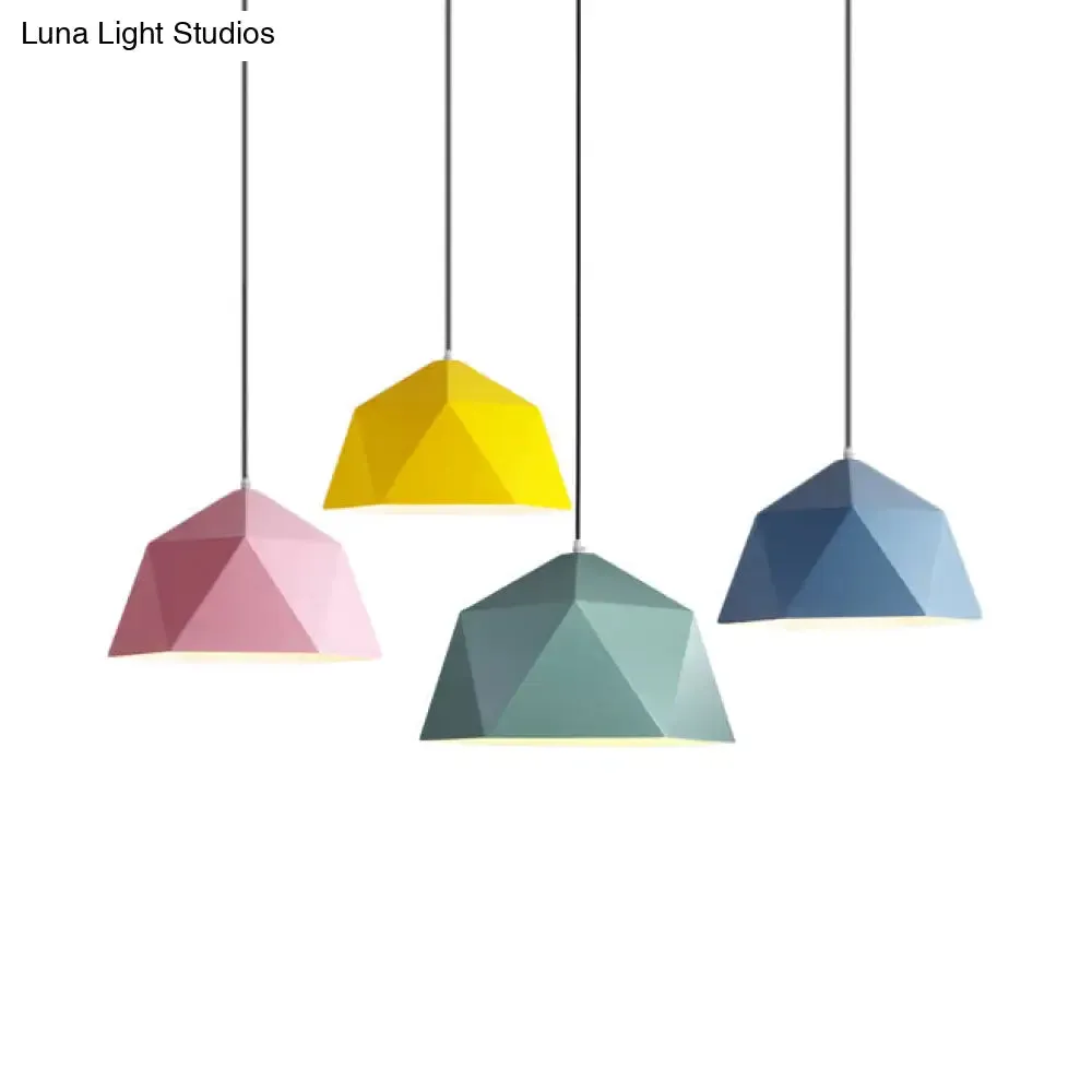 Macaron Style Polyhedral Pendant Light: Metallic Hanging Lamp for Cloth Shop