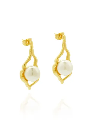 Macy Pearl Framed Earrings in Gold