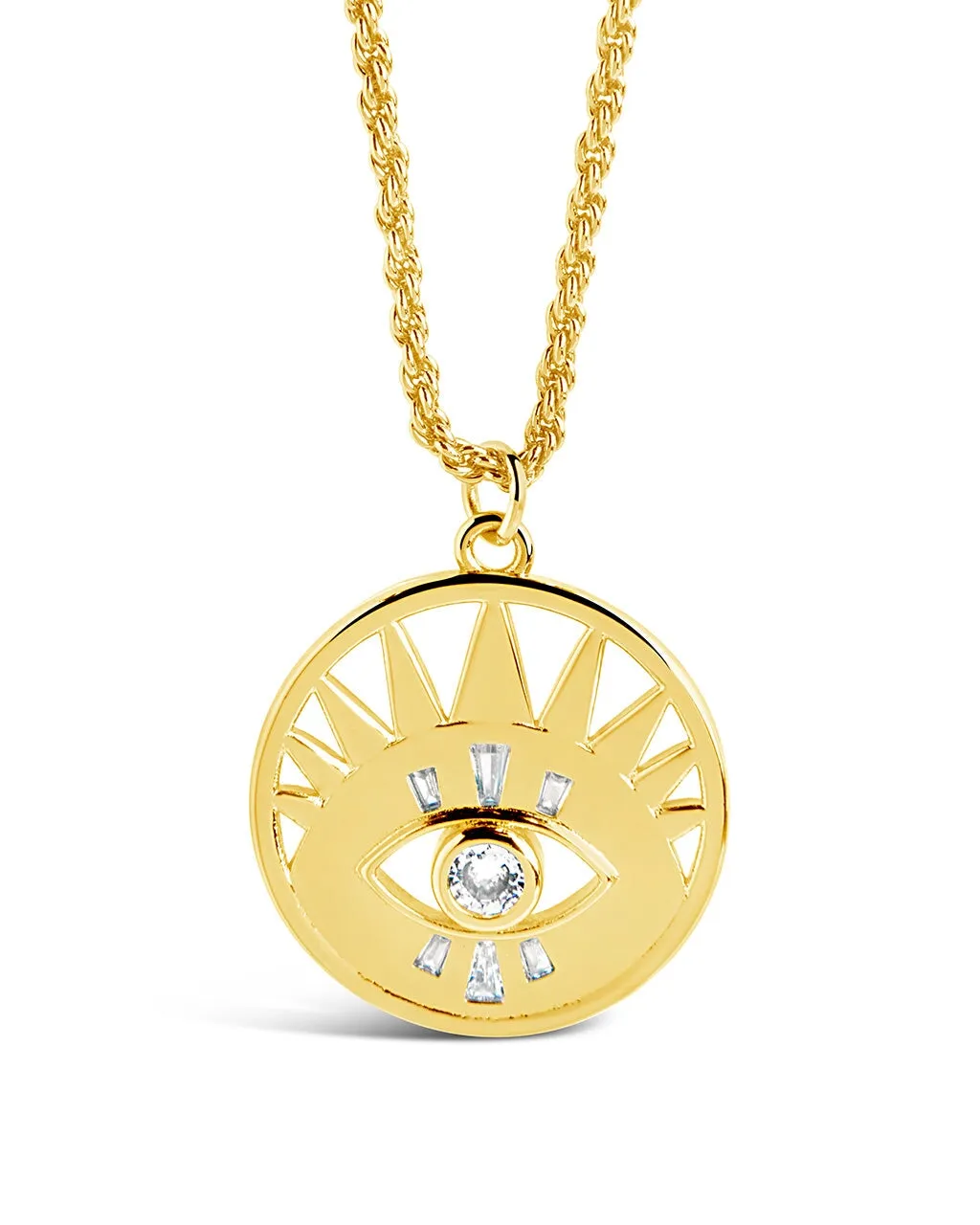 Mahana CZ Evil Eye Disk Necklace