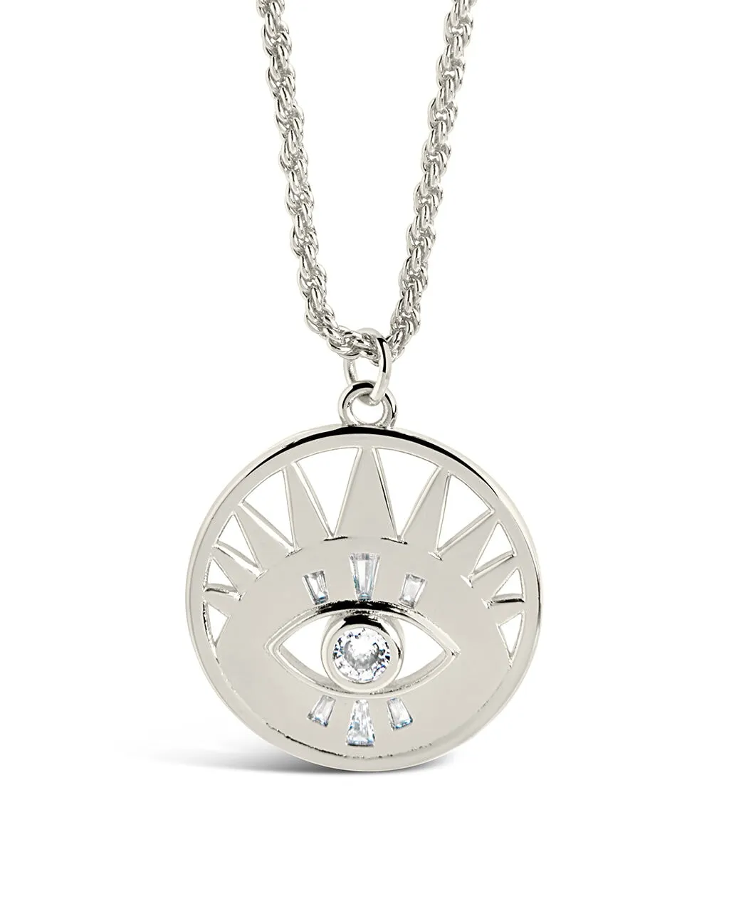 Mahana CZ Evil Eye Disk Necklace