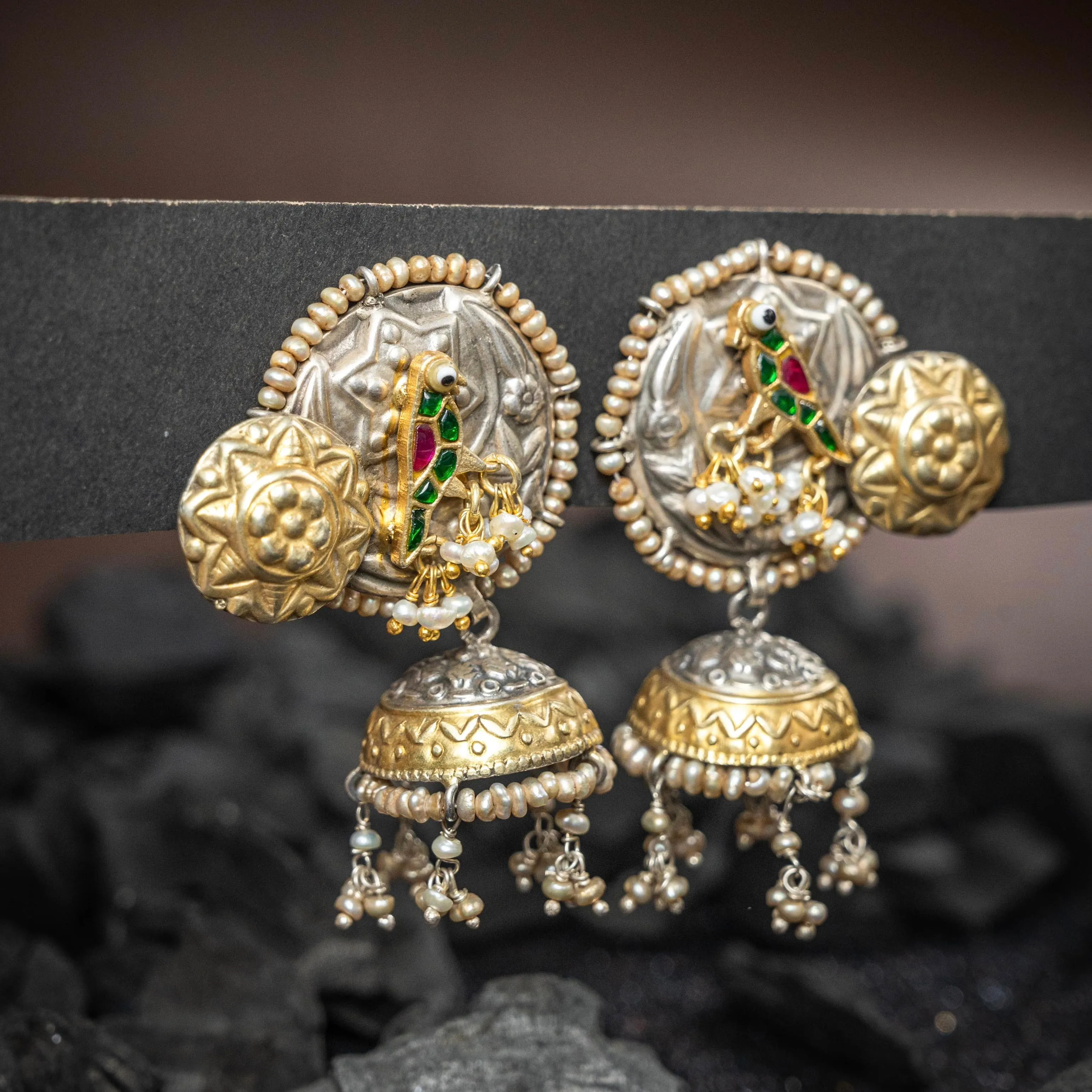 Majestic Grace Parrot Jhumka Sterling Silver Earring