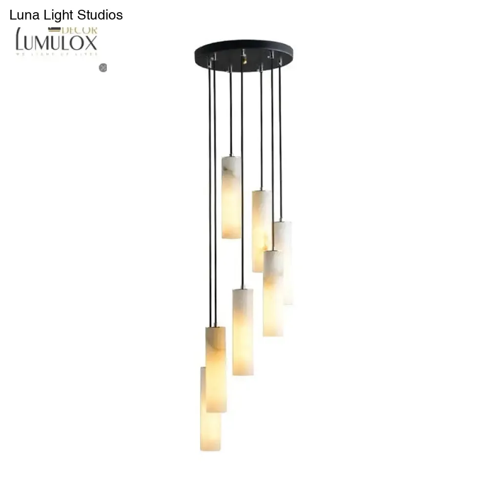 Marble Tubular Minimalistic Hanging Ceiling Light in White