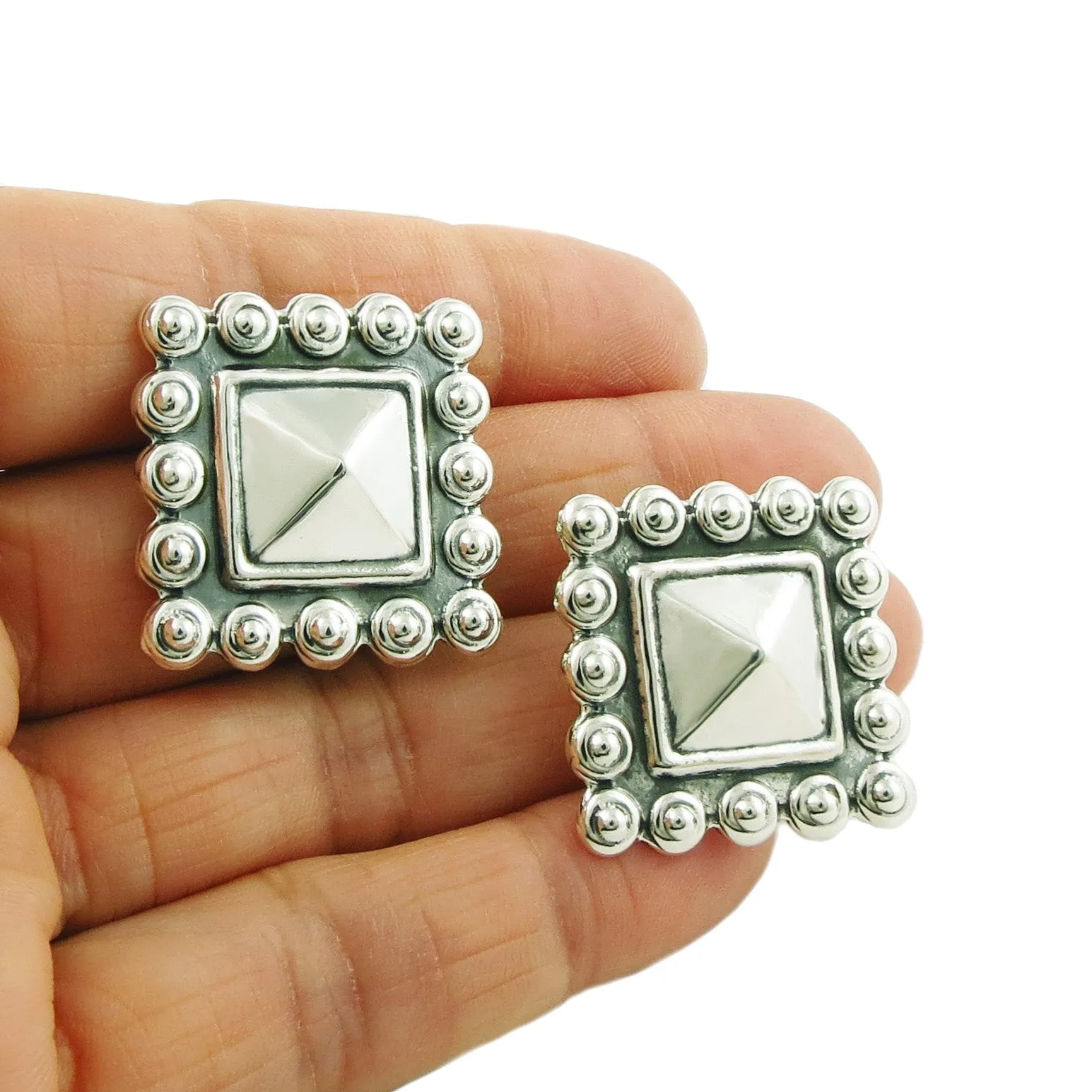 Maria Belen Taxco Sterling Silver Square Earrings