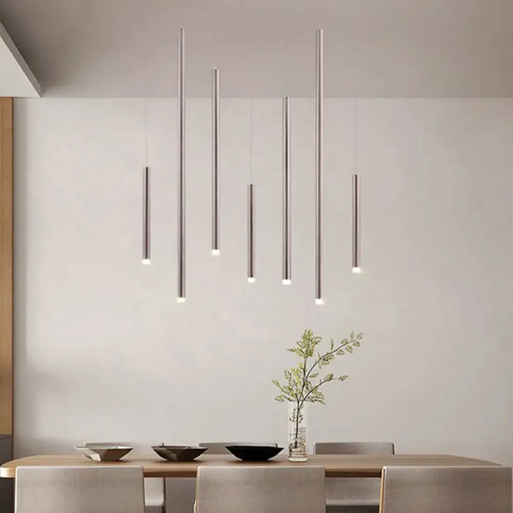 Martina - Brown/Gold Slim Pendant Lighting: Modern 7 Lights Metal Hanging Light