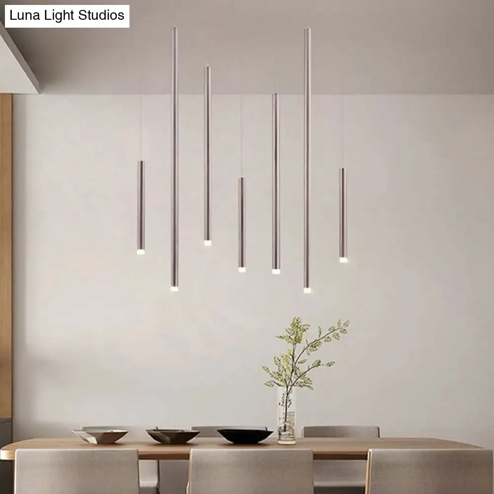 Martina - Brown/Gold Slim Pendant Lighting: Modern 7 Lights Metal Hanging Light