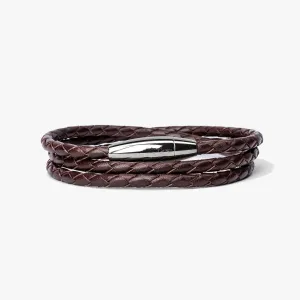 Mediterranean Chocolate Braided Leather Wrap - Medium