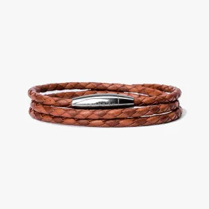 Mediterranean Red Braided Leather Wrap - Medium