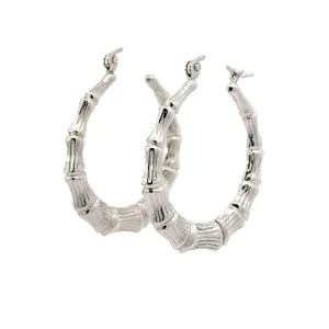 Medium White Gold Bamboo Hoop Earrings