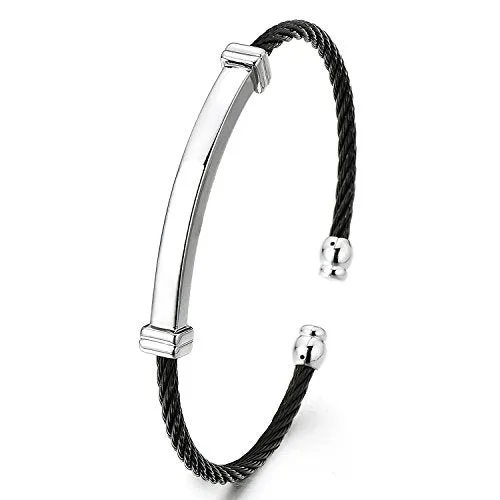 Mens Womens Stainless Steel Thin Adjustable Cuff Bangle Bracelet