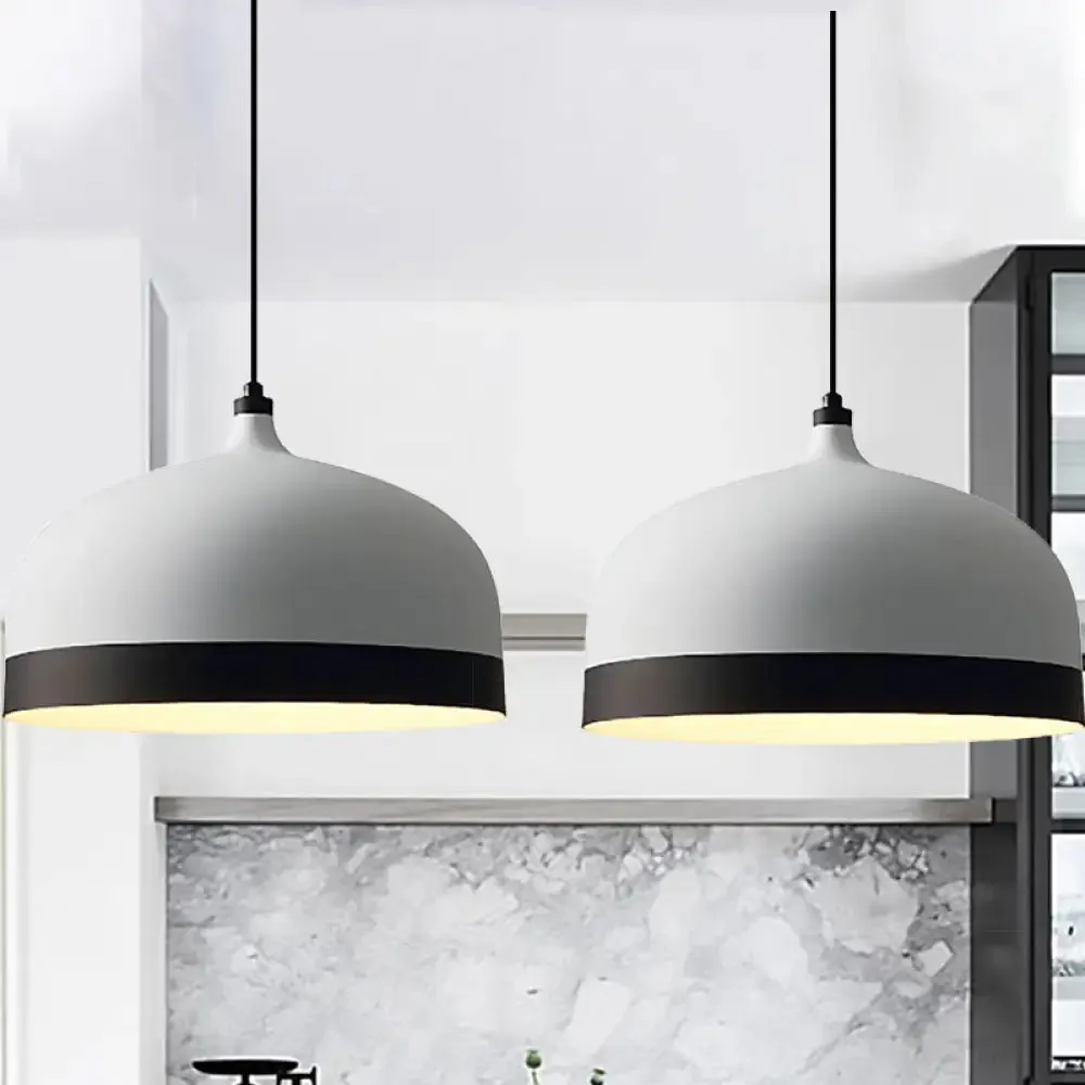 Metal Domed Hanging Light Fixture - Modern Simple Suspension Lamp, Black & White