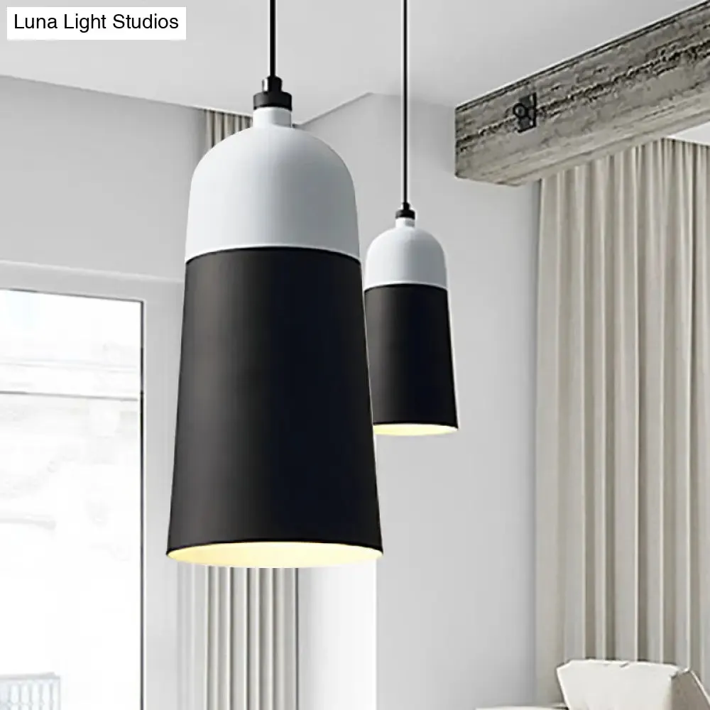 Metal Domed Hanging Light Fixture - Modern Simple Suspension Lamp, Black & White