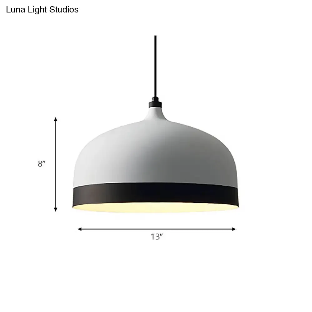 Metal Domed Hanging Light Fixture - Modern Simple Suspension Lamp, Black & White