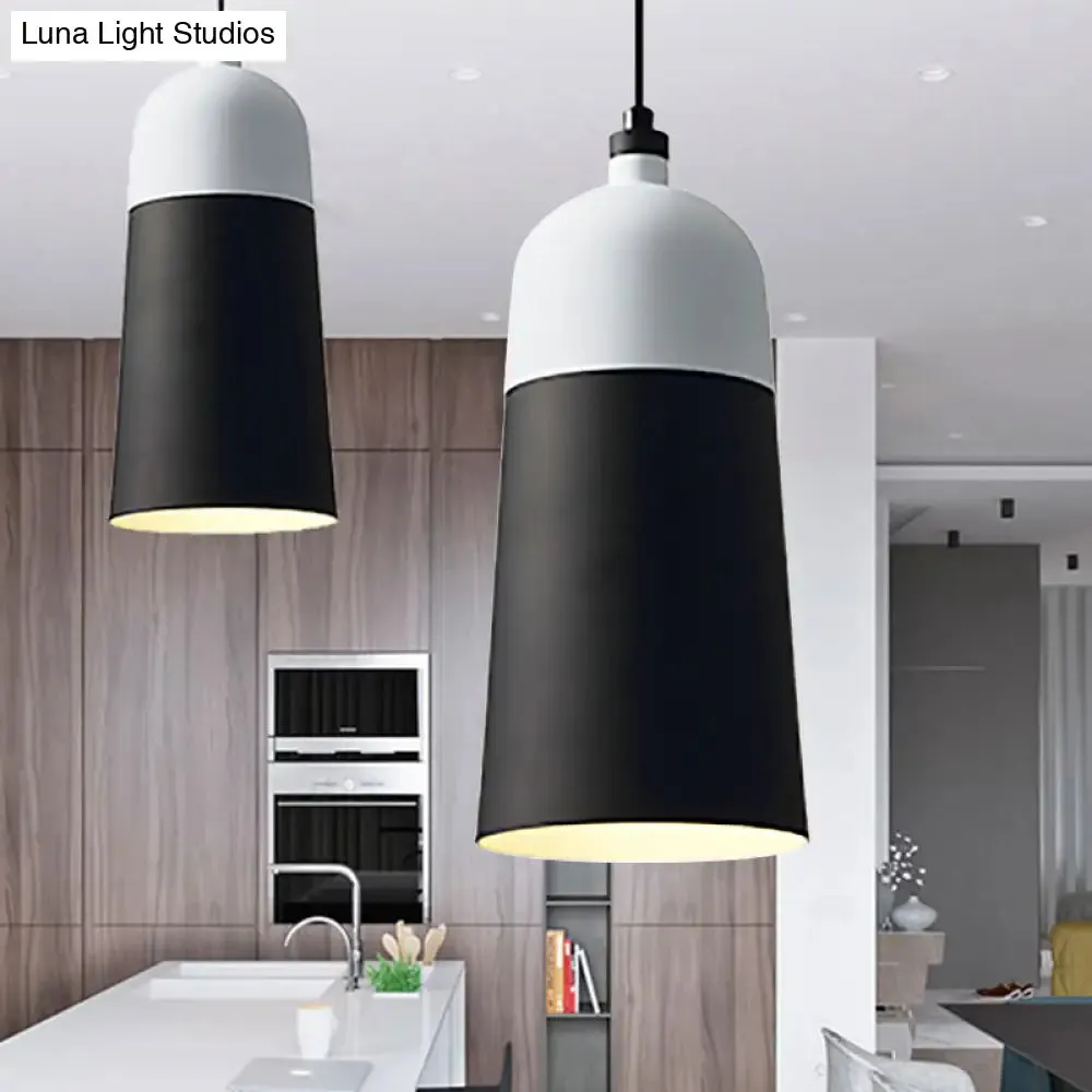 Metal Domed Hanging Light Fixture - Modern Simple Suspension Lamp, Black & White