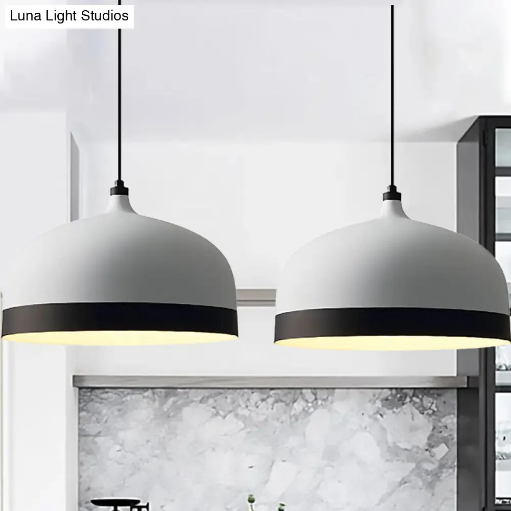 Metal Domed Hanging Light Fixture - Modern Simple Suspension Lamp, Black & White