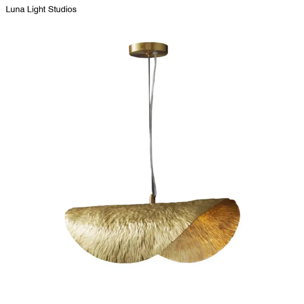 Mid-Century Gold Lotus Leaf Ceiling Pendant: Elegant Metal Hanging Lamp for Restaurants