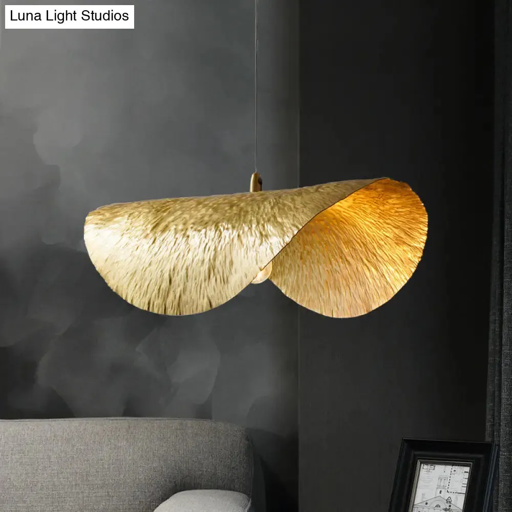 Mid-Century Gold Lotus Leaf Ceiling Pendant: Elegant Metal Hanging Lamp for Restaurants