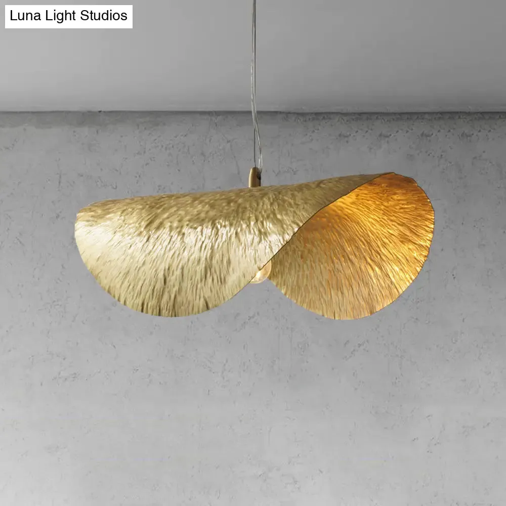 Mid-Century Gold Lotus Leaf Ceiling Pendant: Elegant Metal Hanging Lamp for Restaurants