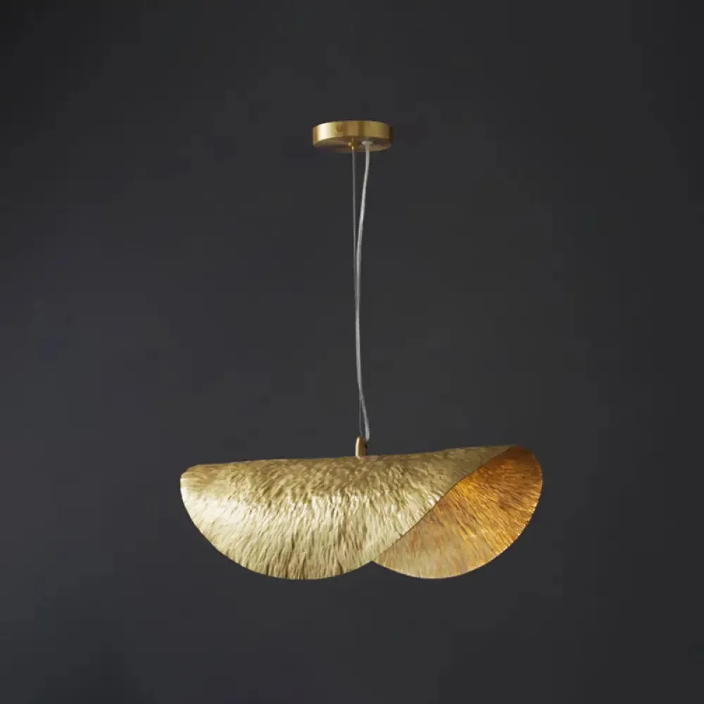 Mid-Century Gold Lotus Leaf Ceiling Pendant: Elegant Metal Hanging Lamp for Restaurants