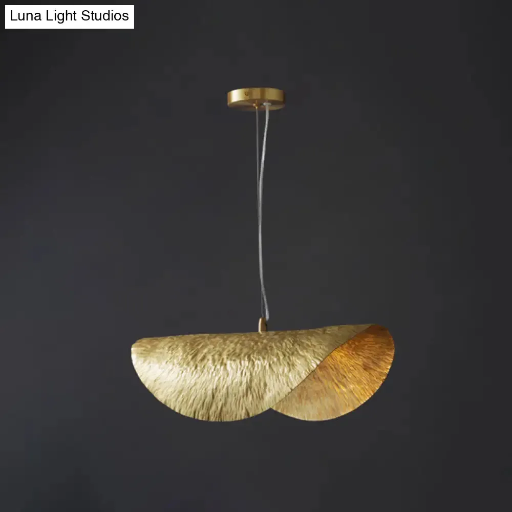 Mid-Century Gold Lotus Leaf Ceiling Pendant: Elegant Metal Hanging Lamp for Restaurants