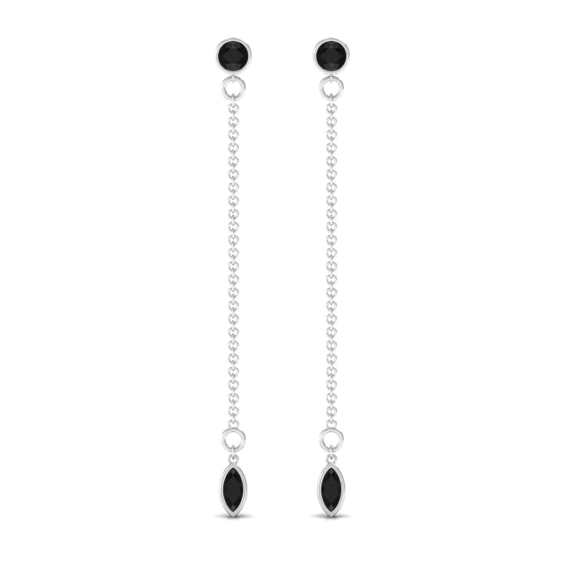 Minimal Bezel Set Created Black Diamond Chain Dangle Earrings