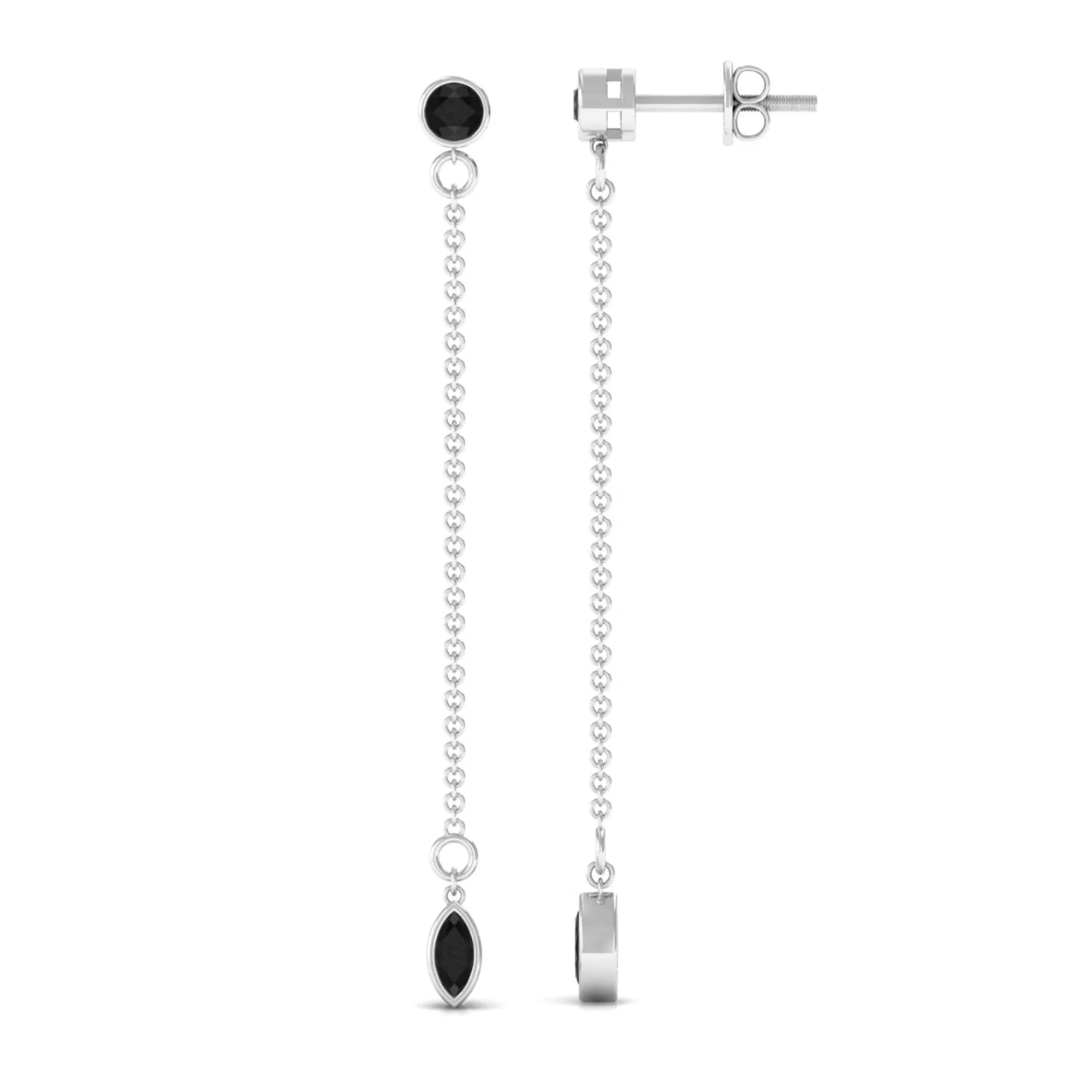 Minimal Bezel Set Created Black Diamond Chain Dangle Earrings