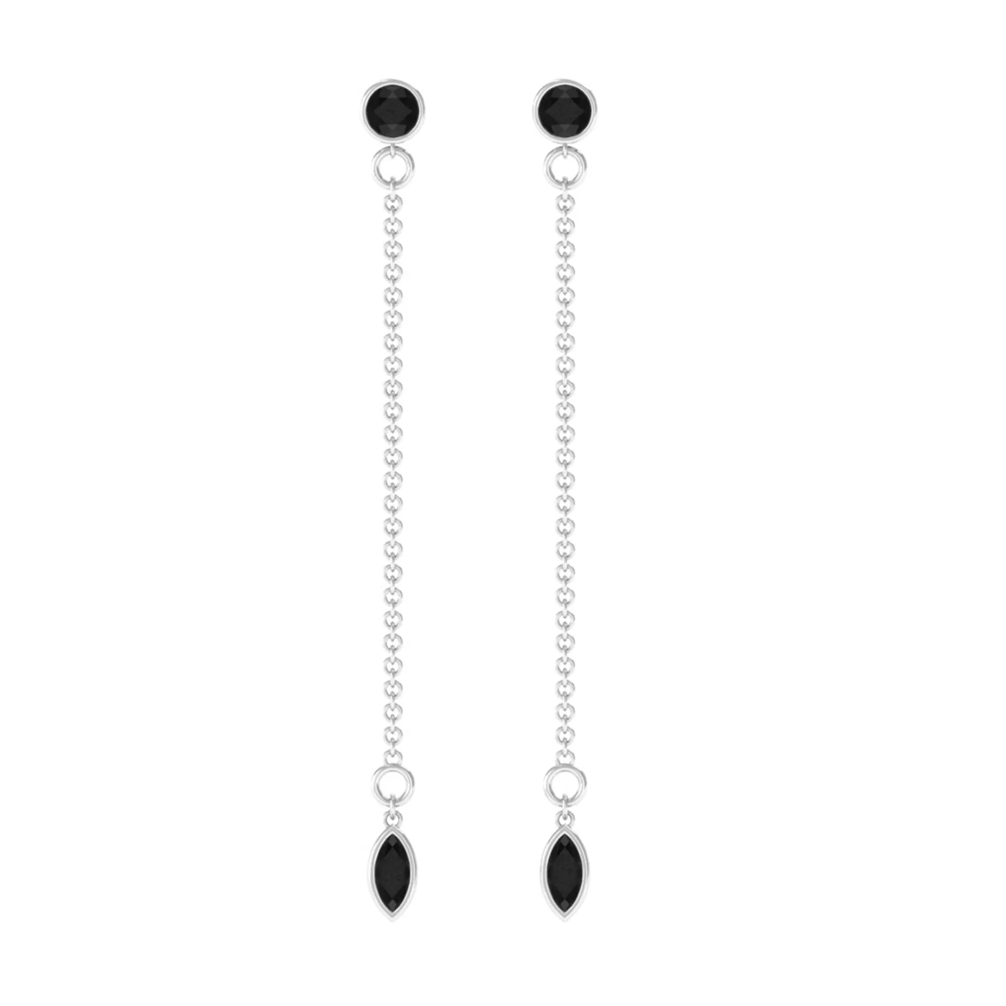 Minimal Bezel Set Created Black Diamond Chain Dangle Earrings