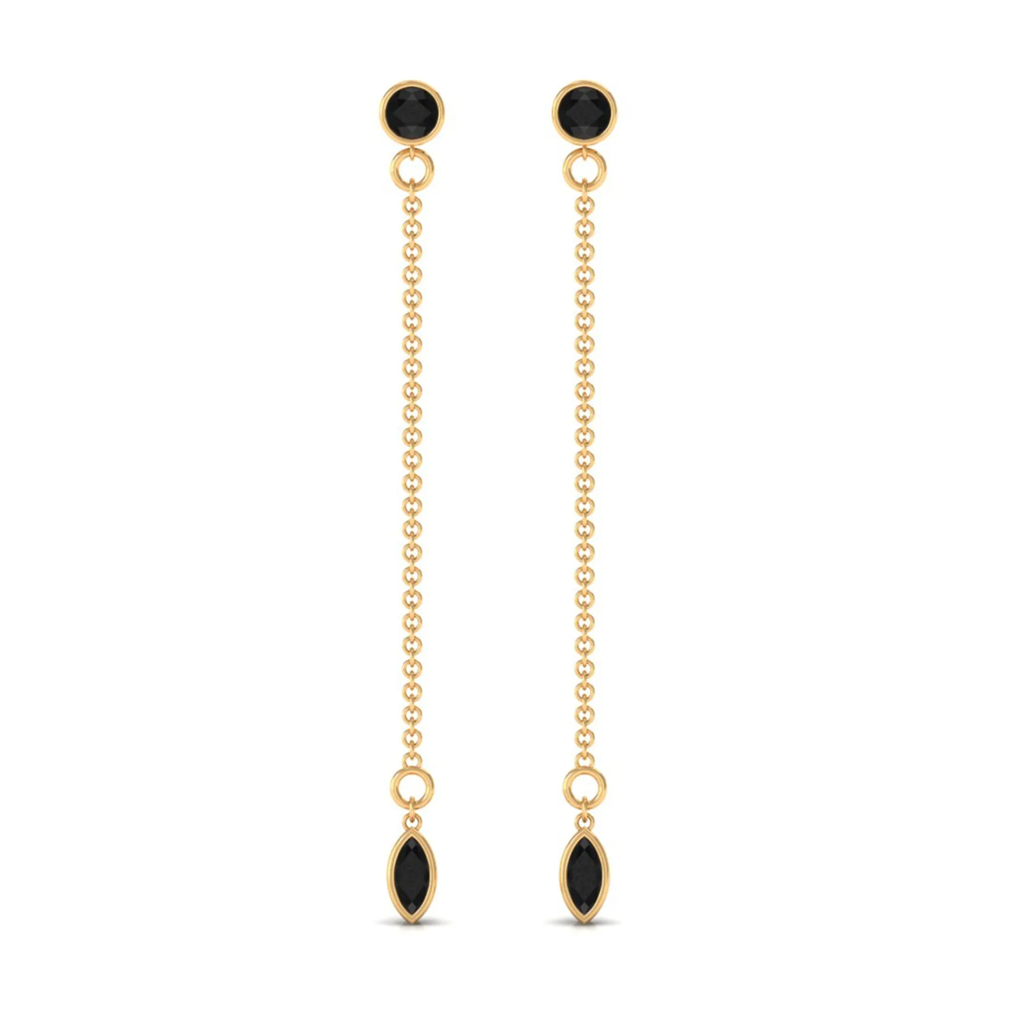 Minimal Bezel Set Created Black Diamond Chain Dangle Earrings