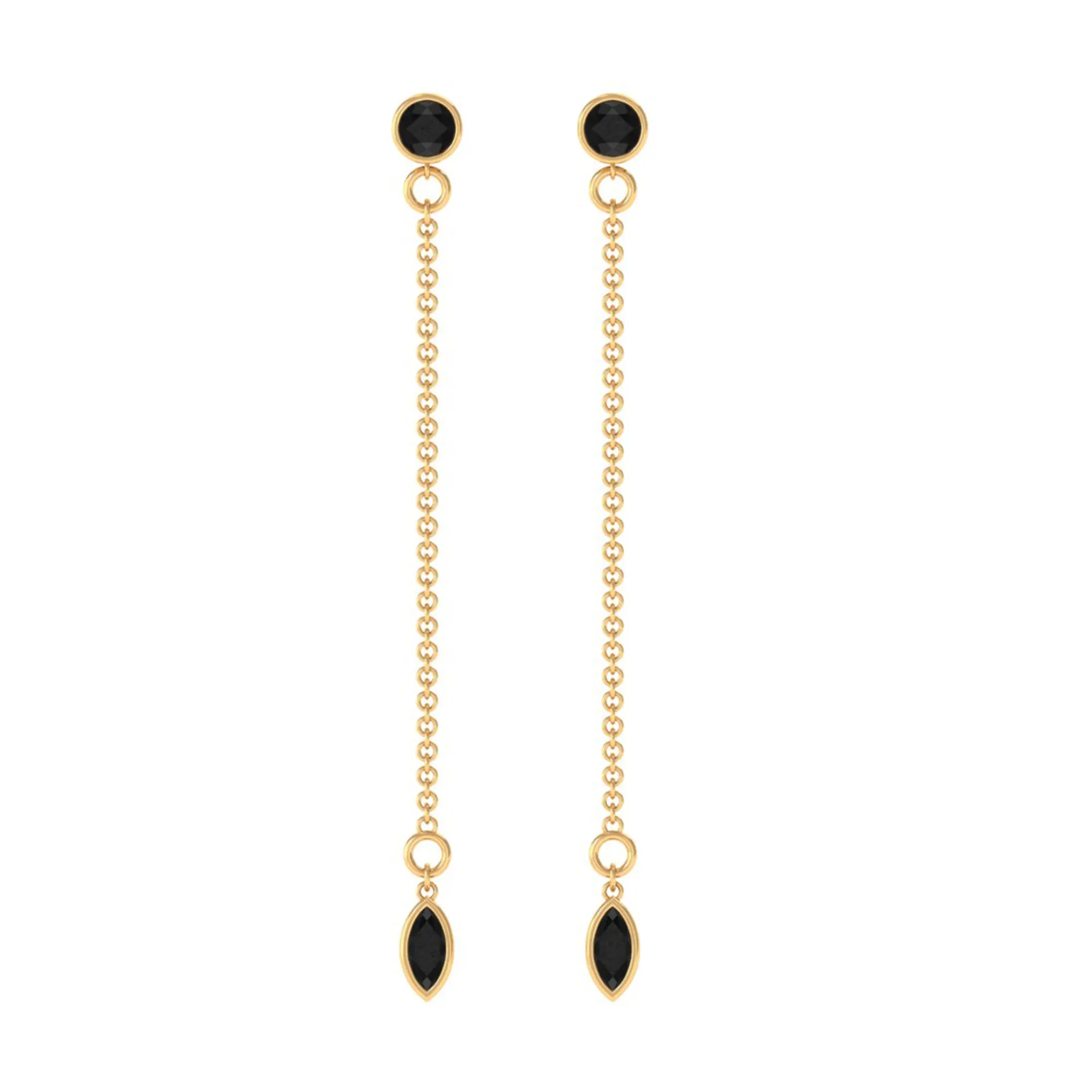 Minimal Bezel Set Created Black Diamond Chain Dangle Earrings