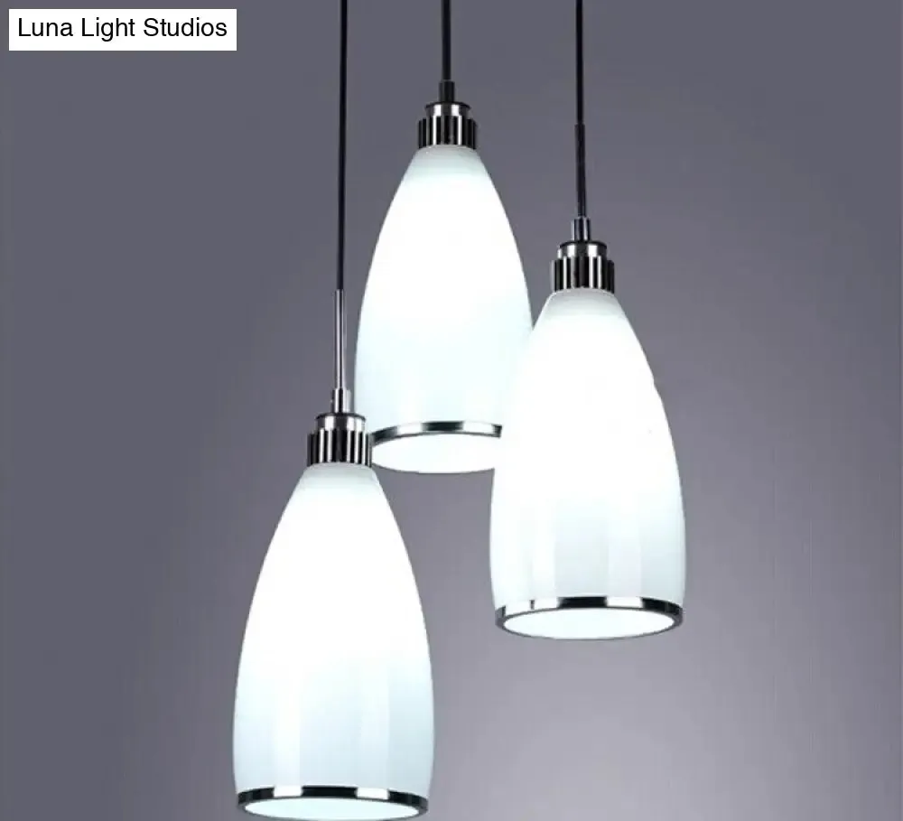 Minimalist 3-Light Satin Opal Glass Cluster Pendant in Chrome - Perfect for Dining Room