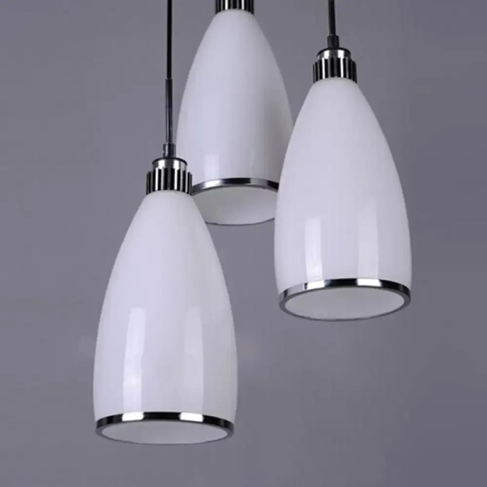 Minimalist 3-Light Satin Opal Glass Cluster Pendant in Chrome - Perfect for Dining Room