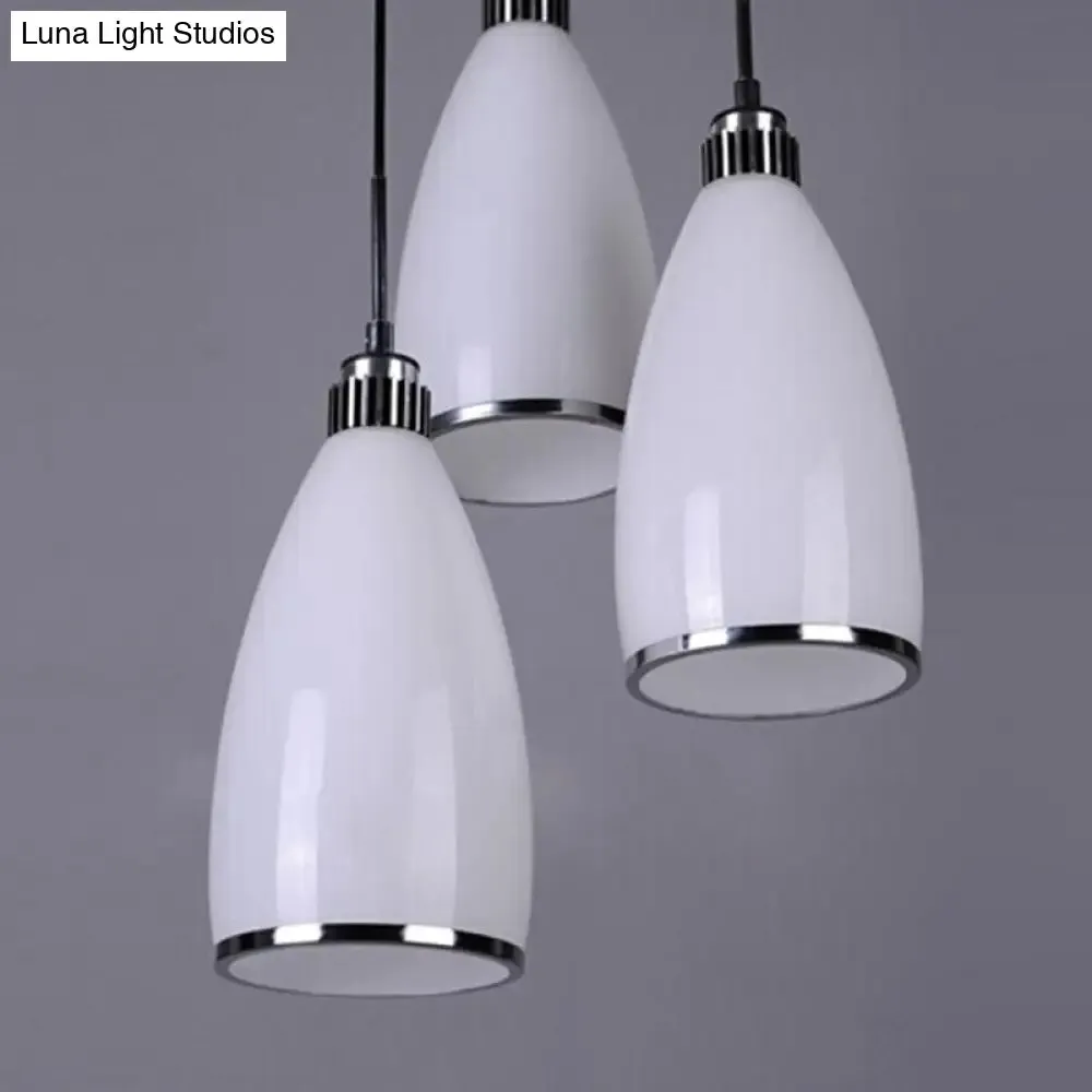 Minimalist 3-Light Satin Opal Glass Cluster Pendant in Chrome - Perfect for Dining Room