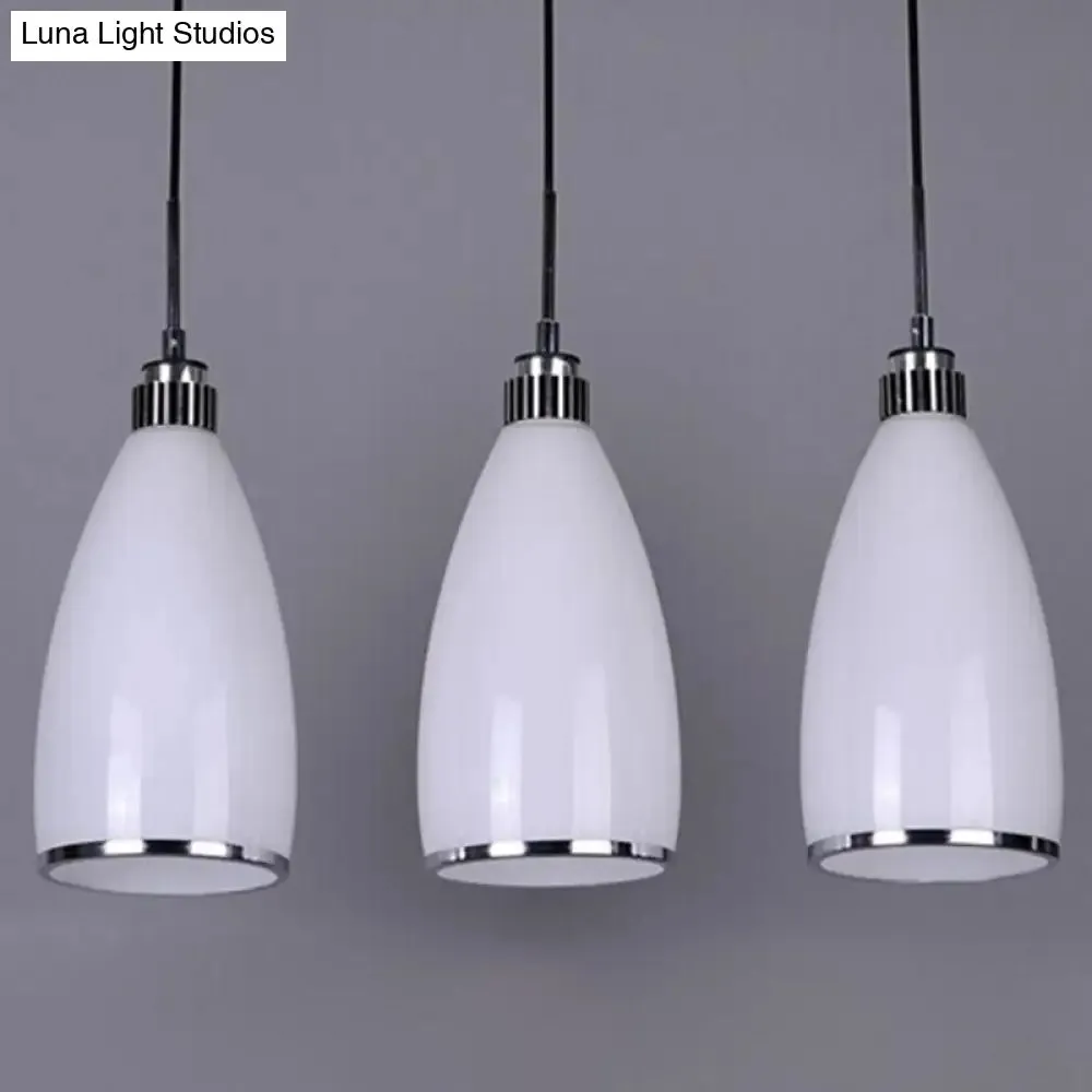 Minimalist 3-Light Satin Opal Glass Cluster Pendant in Chrome - Perfect for Dining Room