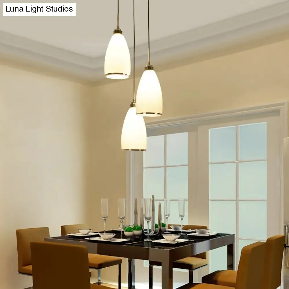 Minimalist 3-Light Satin Opal Glass Cluster Pendant in Chrome - Perfect for Dining Room