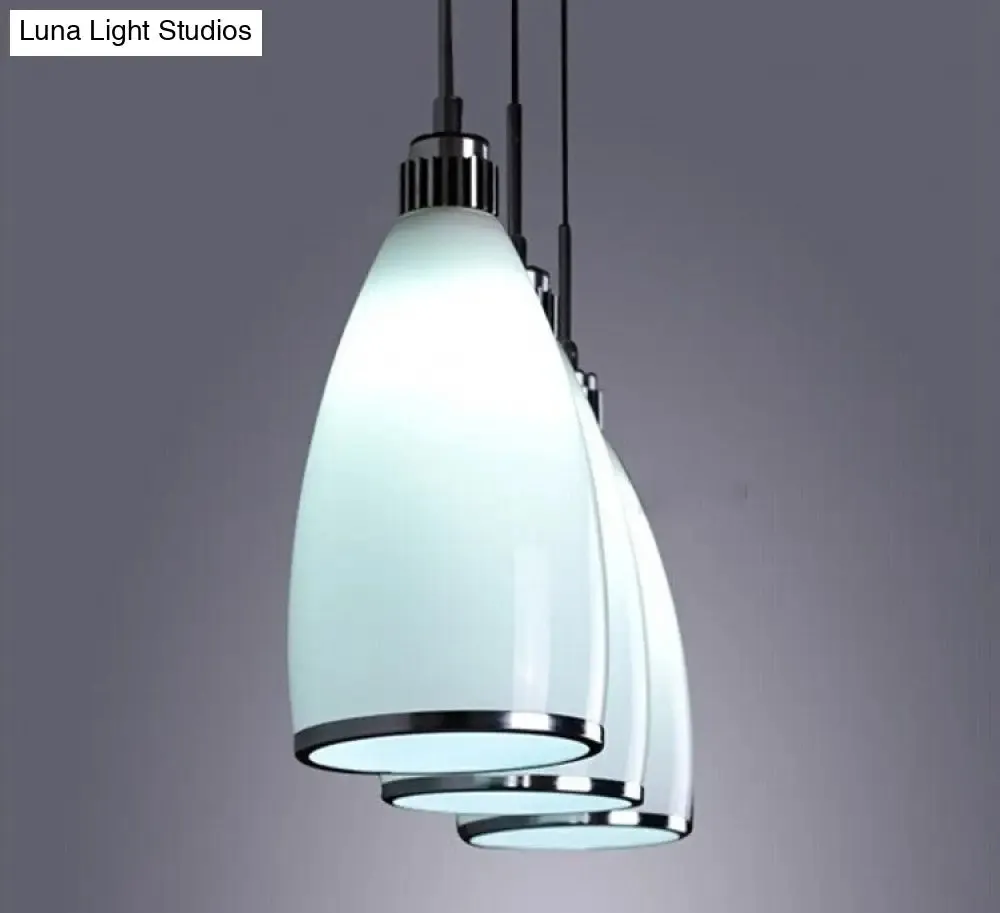 Minimalist 3-Light Satin Opal Glass Cluster Pendant in Chrome - Perfect for Dining Room