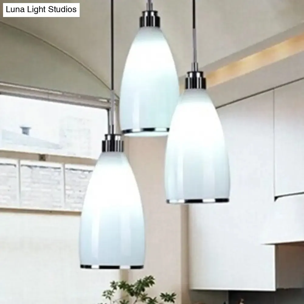 Minimalist 3-Light Satin Opal Glass Cluster Pendant in Chrome - Perfect for Dining Room