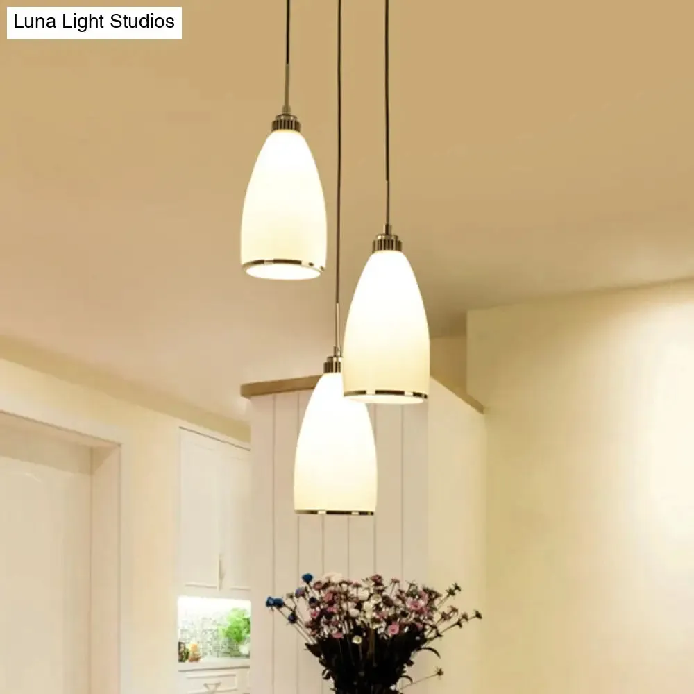 Minimalist 3-Light Satin Opal Glass Cluster Pendant in Chrome - Perfect for Dining Room