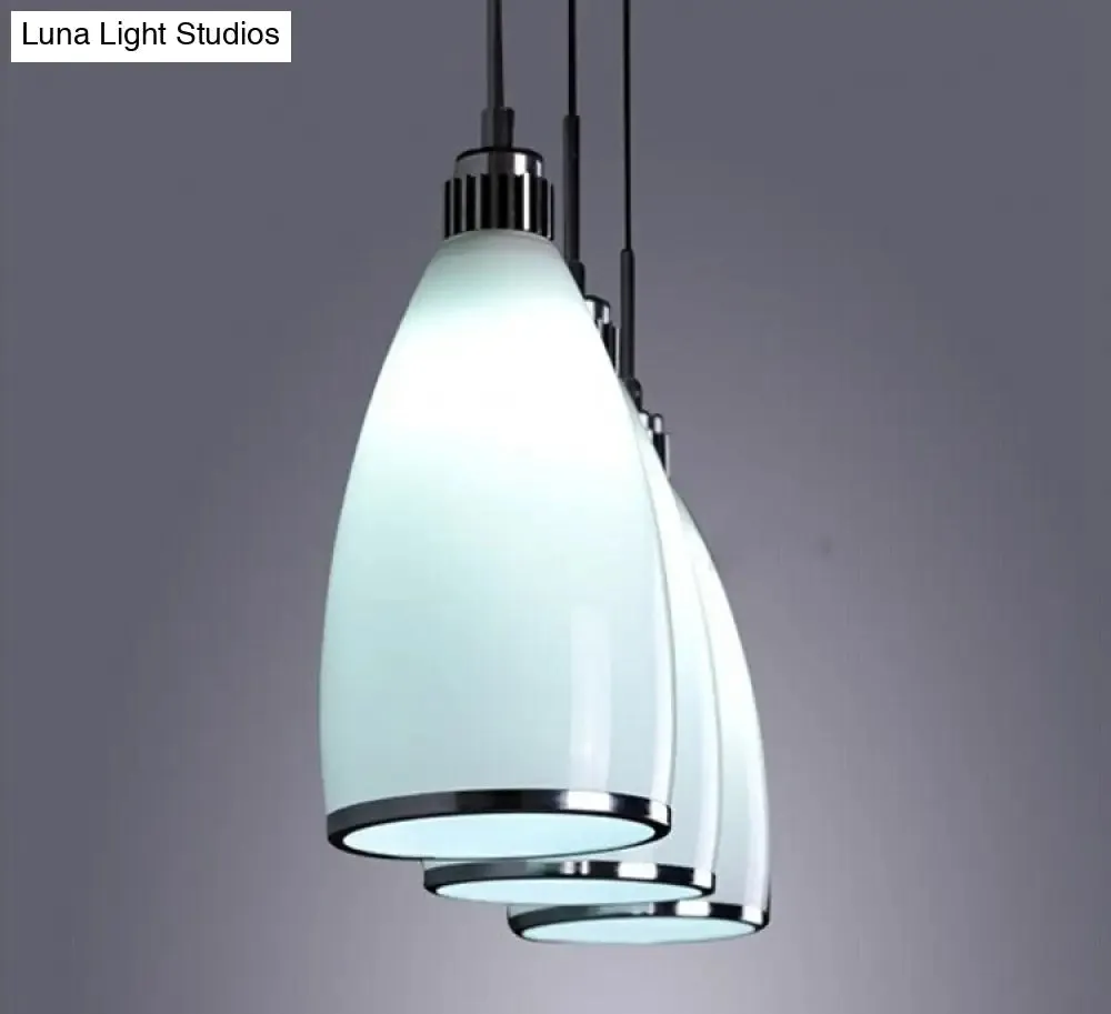 Minimalist 3-Light Satin Opal Glass Cluster Pendant in Chrome - Perfect for Dining Room