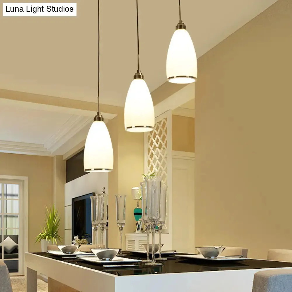 Minimalist 3-Light Satin Opal Glass Cluster Pendant in Chrome - Perfect for Dining Room