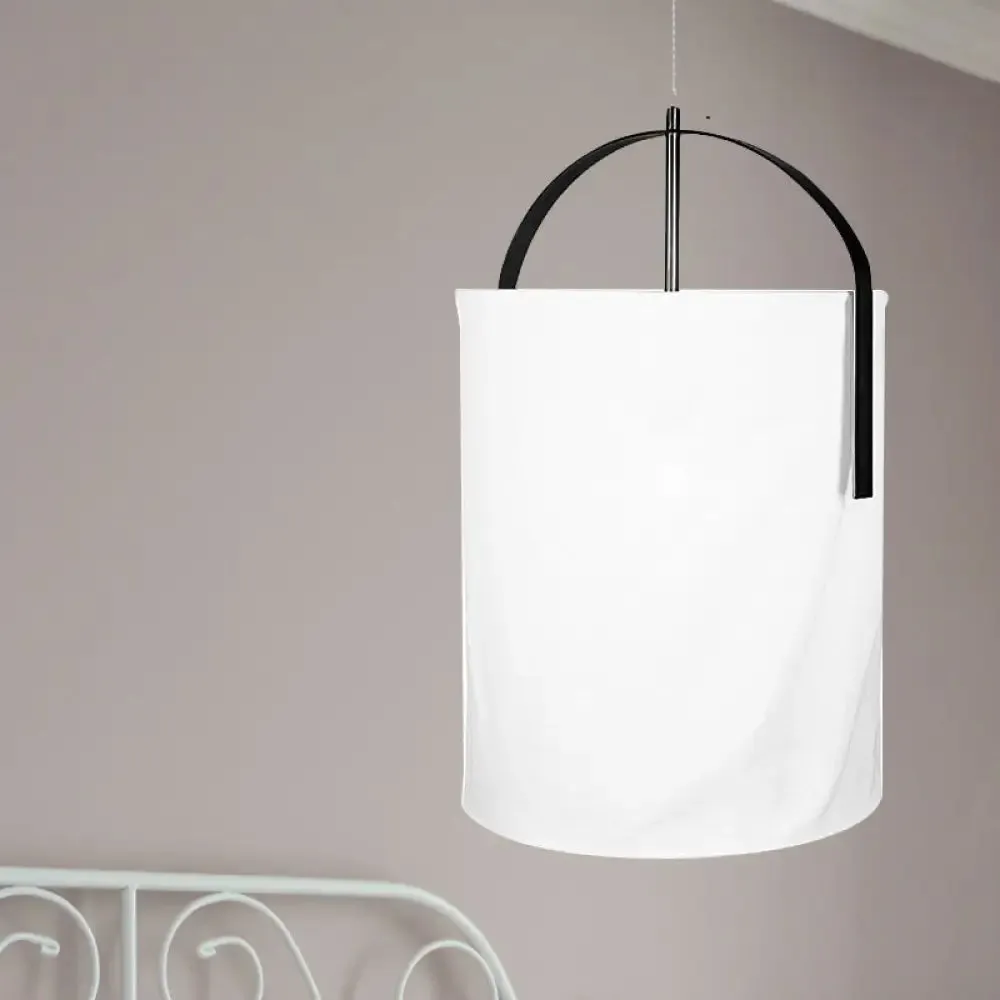 Minimalist Black/Gold-White Pail Drop Pendant Light for Bedroom - 1 Head Fabric Fixture