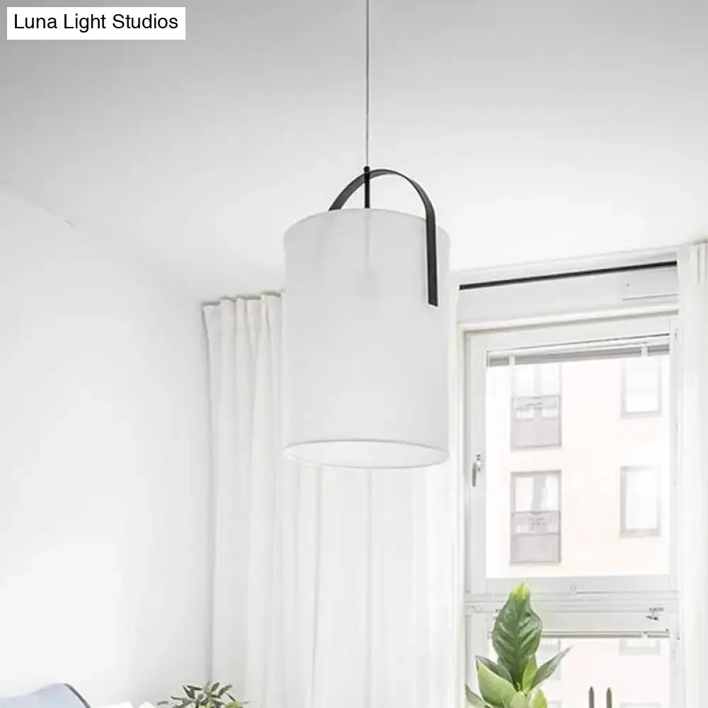 Minimalist Black/Gold-White Pail Drop Pendant Light for Bedroom - 1 Head Fabric Fixture