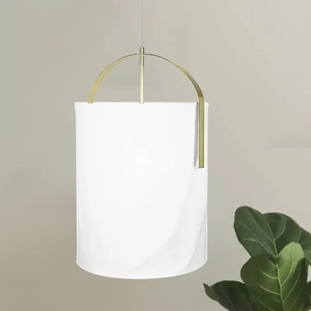 Minimalist Black/Gold-White Pail Drop Pendant Light for Bedroom - 1 Head Fabric Fixture