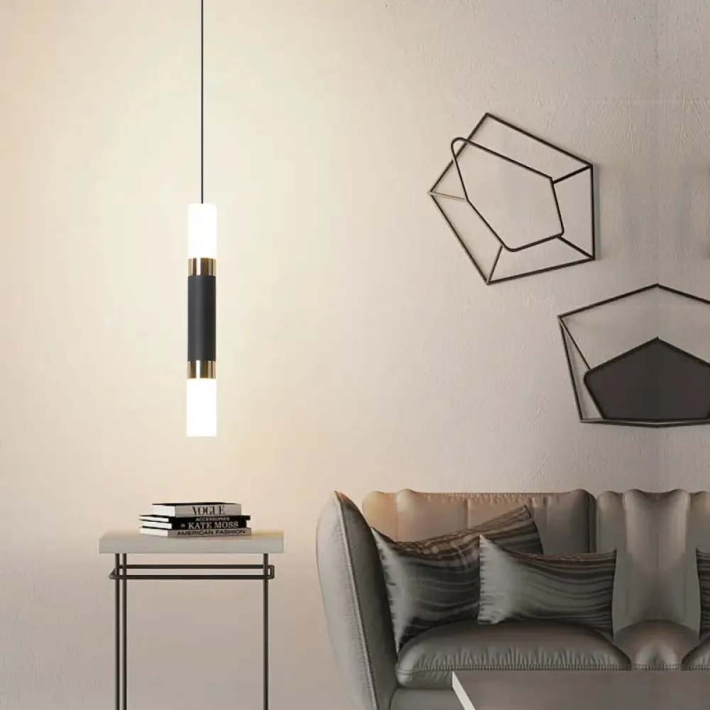 Minimalist Iron Tube Bedside Pendant Light - 10"/12"/12.5" High, LED Hanging, Black Finish, Warm/White Light