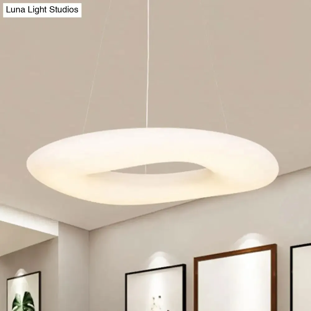 Minimalist LED Acrylic Suspension Lamp: White Loop Hanging Light Fixture for Dining Room