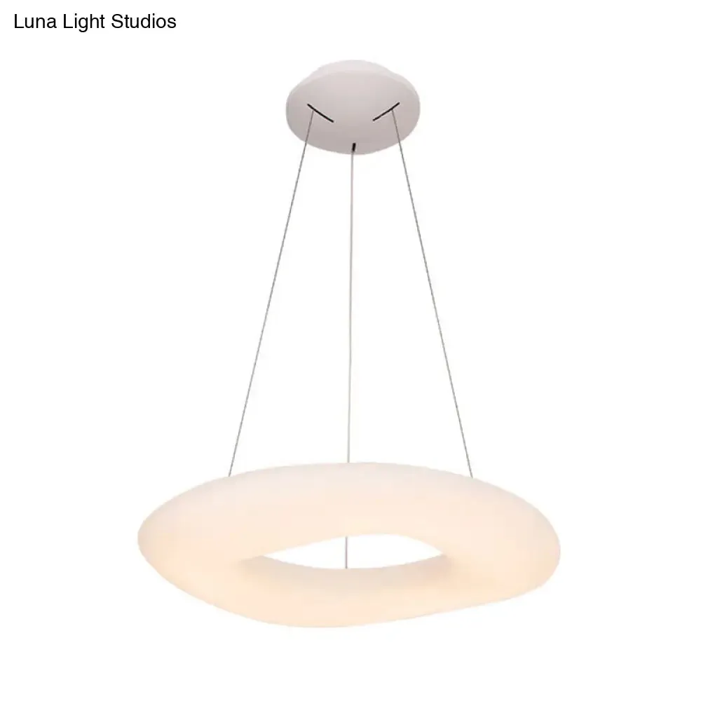 Minimalist LED Acrylic Suspension Lamp: White Loop Hanging Light Fixture for Dining Room